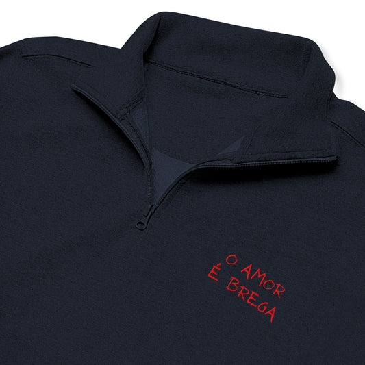O Amor é Brega Unisex Embroidered Fleece Pullover in Navy